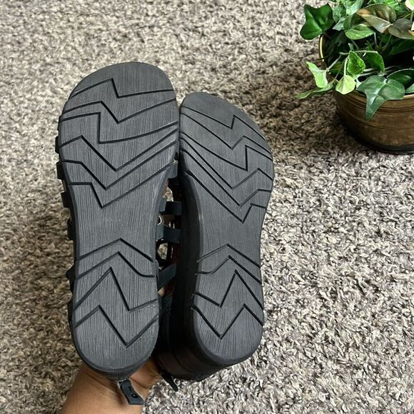 OTBT Nomadic Sandal Size US 6.5 M Black Leather Wedge Heel Lace-Up Strappy New - Picture 6 of 11